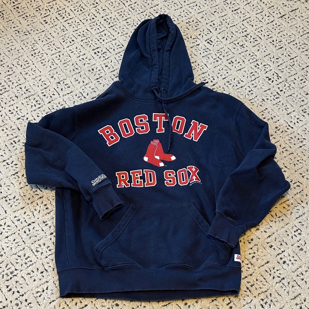 Stitches Navy Hoodie with Red Accents